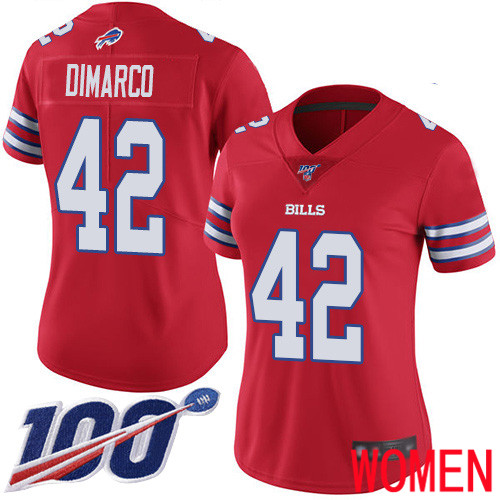 Women Buffalo Bills 42 Patrick DiMarco Limited Red Rush Vapor Untouchable 100th Season NFL Jersey